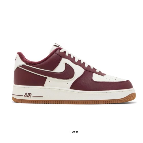 NIKE White & Burgundy Air Force 1 '07 Sneakers NWOT - Picture 2 of 8